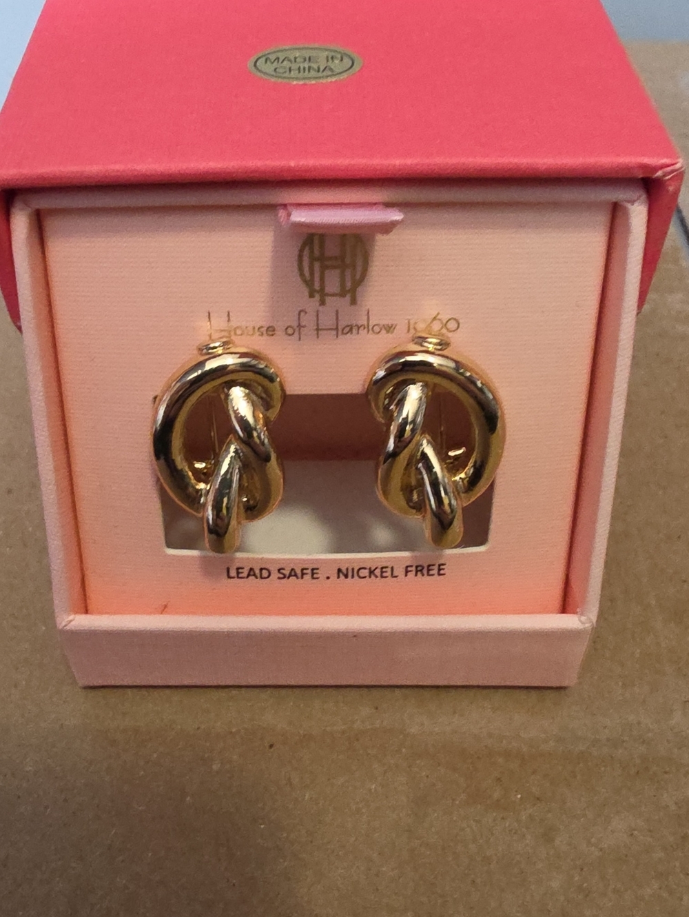 House of Harlow 1960 Shiny Gold Interlocking Knot Earrings